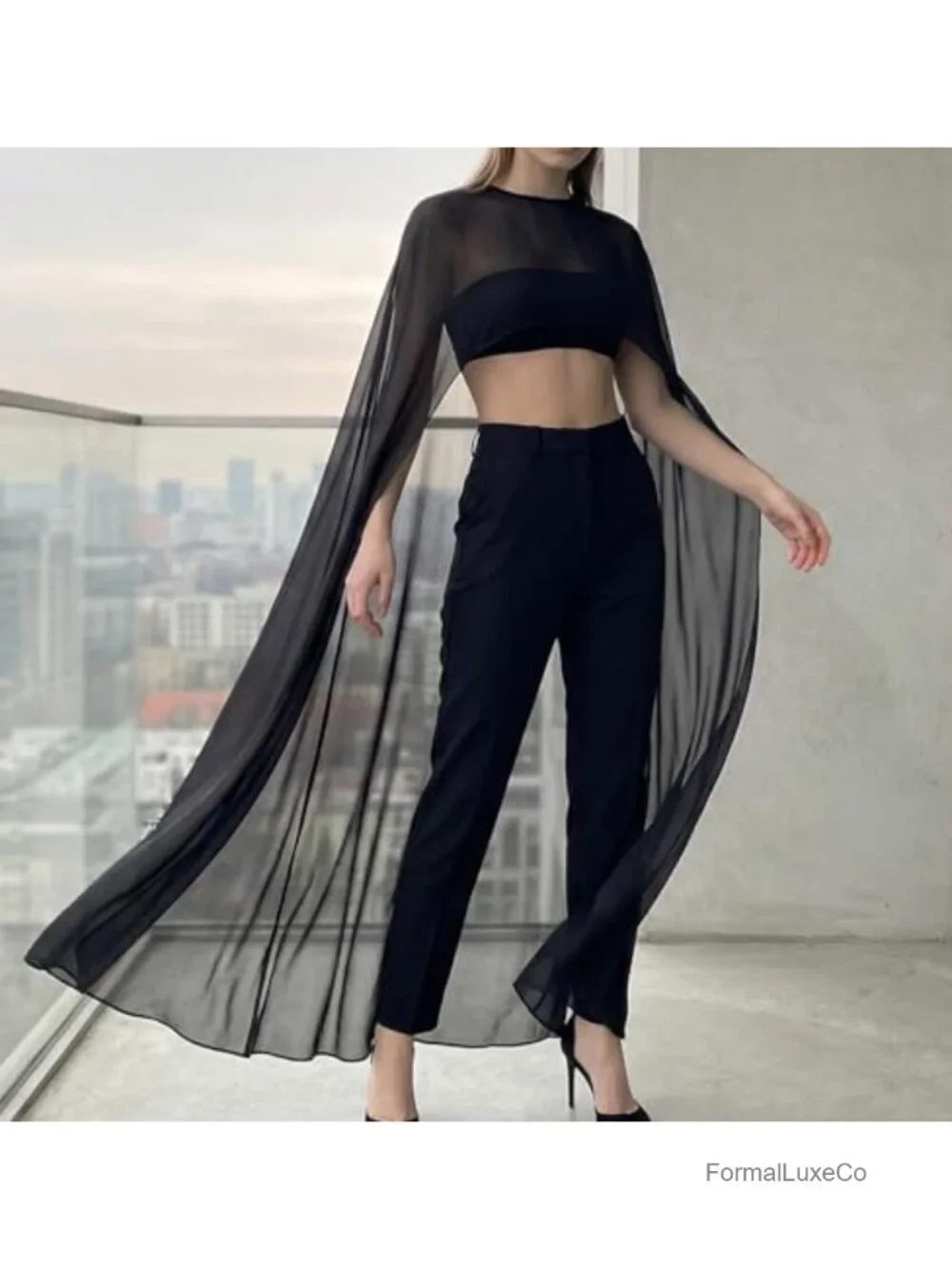High Low Chiffon Long Shawls Cape Top Sheer Poncho Cover Up Asymmetrical